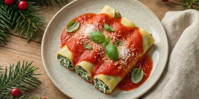 Canelones de espinaca, ricota y nueces