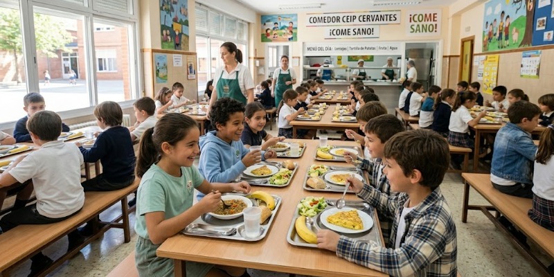 niños en comedores escolares