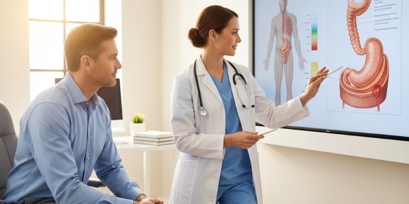 paciente y médico hernia hiato