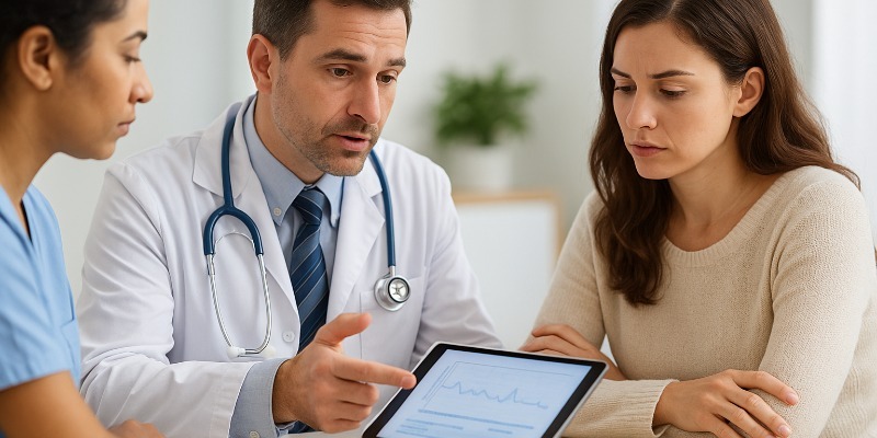 Mujer en el médico por hipocalcemia