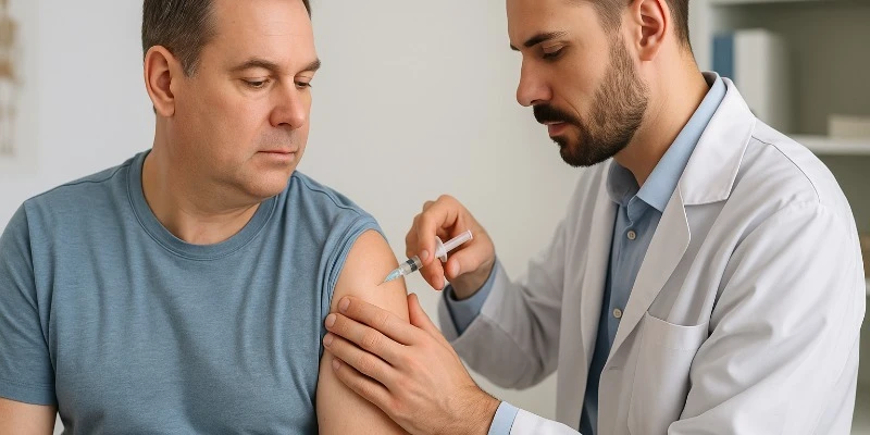 médico poniendo infiltración en el hombro