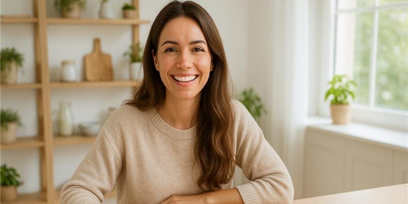 mujer con alimentos con vitamina b12