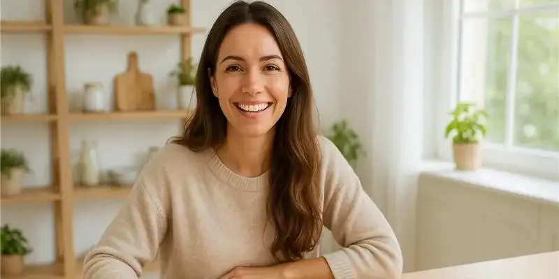 mujer con alimentos con vitamina b12