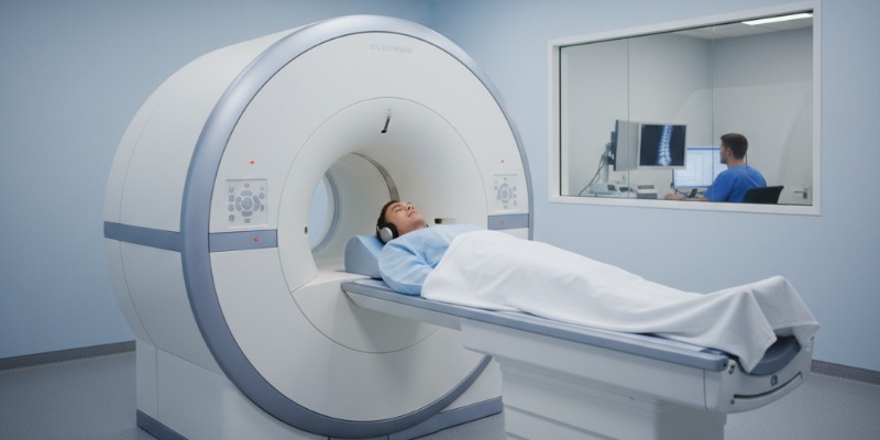 paciente en una resonancia lumbar