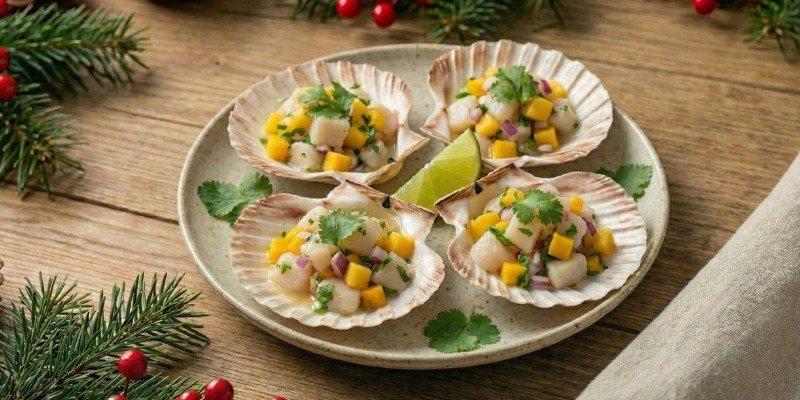 Zamburiñas con mango y zumo de lima